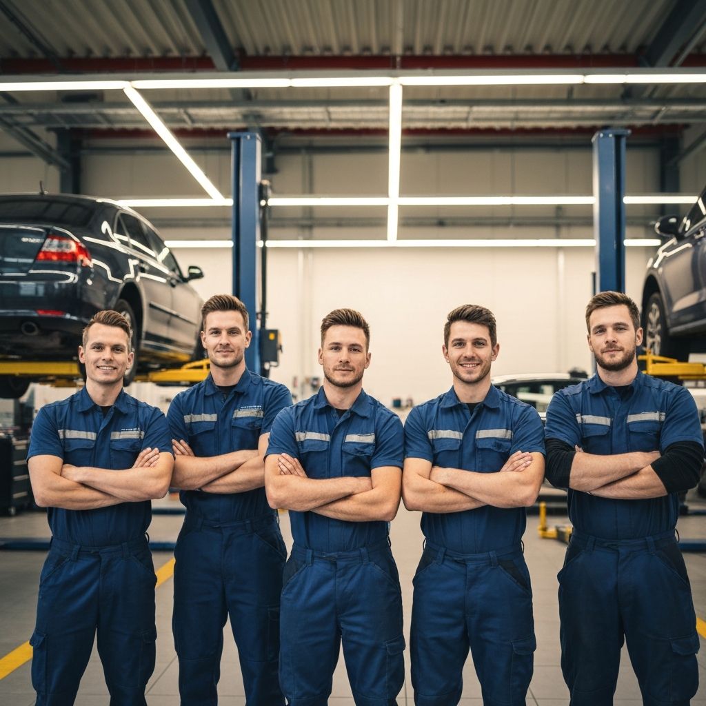 Professional auto service team